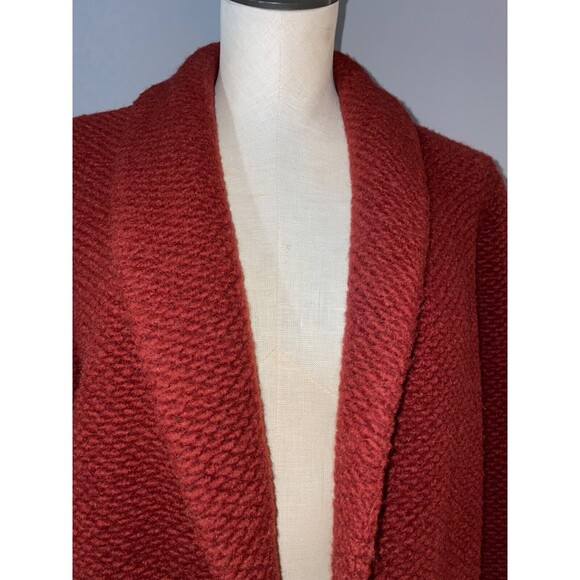 Promod Women's Wool Cardigan Coat size L Open Front Red Holidays Christmas - Picture 2 of 13